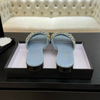 CC 25B Flat Mule Sandals Light Blue Denim With Chain 373813