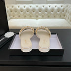 CC 25B Flat Mule Sandals Ivory Sheepskin With Chain 373815