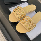 CC 25B Flat Mule Sandals Beige Sheepskin With Chain 373816