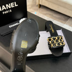 CC 25B Heel Mule Sandals 50mm Black Sheepskin With Chain 373819