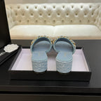 CC 25B Heel Mule Sandals 50mm Light Blue Denim With Chain 373820