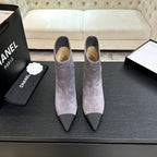 CC Gabrielle Chanel Ankle Boots 8.5cm Purple-Grey Suede Black Fabric