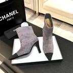 CC Gabrielle Chanel Ankle Boots 8.5cm Purple-Grey Suede Black Fabric