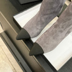 CC Gabrielle Chanel Ankle Boots 8.5cm Purple-Grey Suede Black Fabric