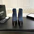 CC Gabrielle Chanel Ankle Boots 8.5cm Dark Blue Suede Black Fabric