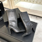 CC Gabrielle Chanel Boots 8.5cm Black Sheepskin Black Fabric