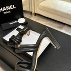 CC 26C Double C Strap Sandals Black Sheepskin