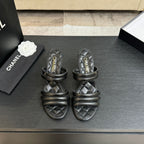 CC 26C Double C Strap Sandals Black Sheepskin