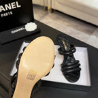 CC 26C Double C Strap Sandals Black Sheepskin