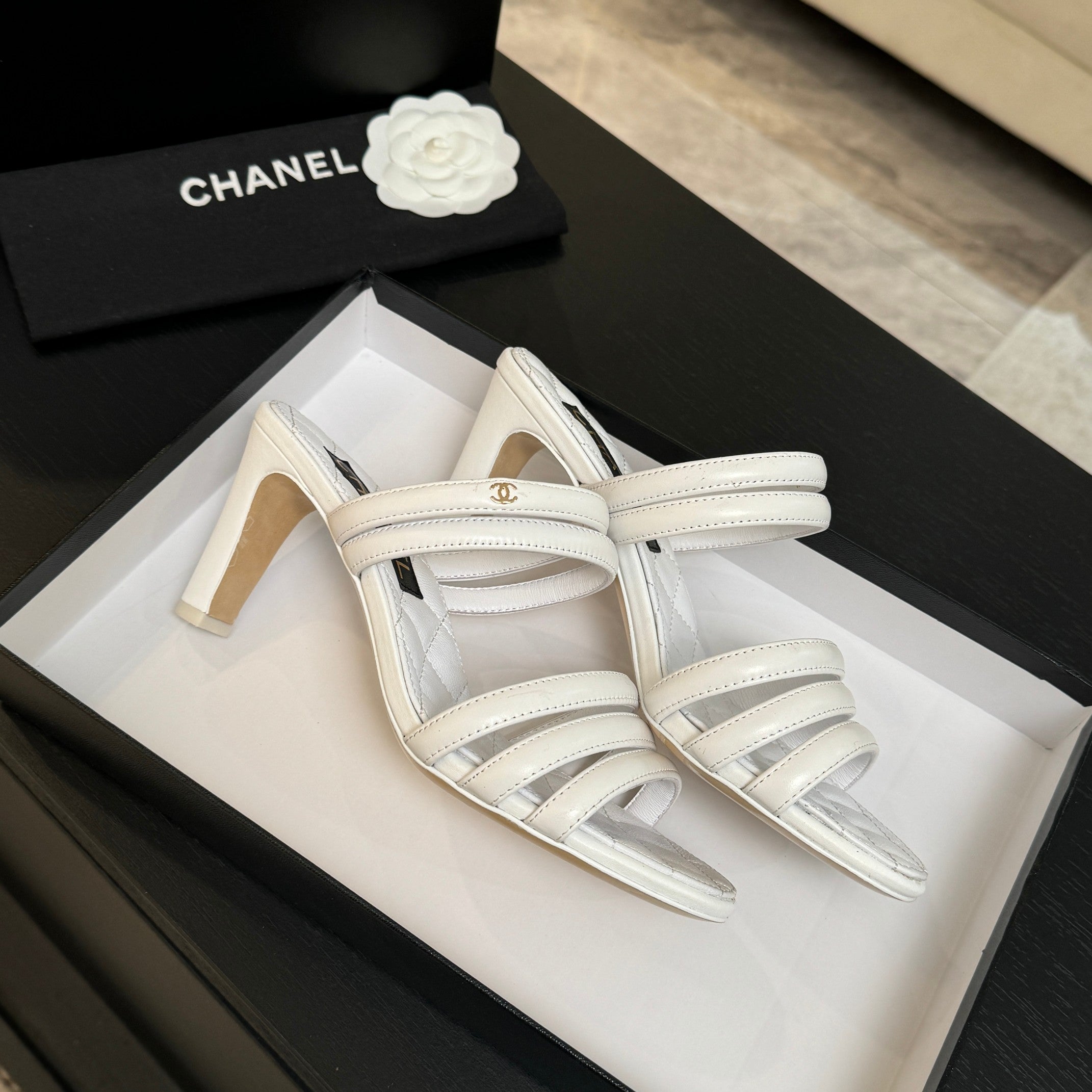 CC 26C Double C Strap Sandals White Sheepskin