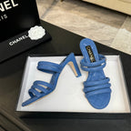 CC 26C Double C Strap Sandals Blue Sheepskin