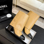 CC 26s Chunky Heel Trouser Ankle Boots Black Beige Sheepskin 673033