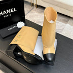 CC 26s Chunky Heel Tro r Ankle Boots Black Beige Sheepskin 673033