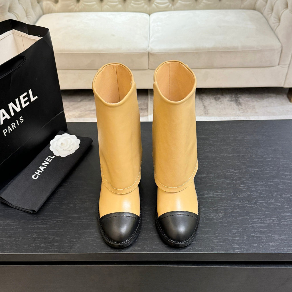 CC 26s Chunky Heel Tro r Ankle Boots Black Beige Sheepskin 673033