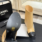 CC 26s Chunky Heel Trouser Ankle Boots Black Beige Sheepskin 673033