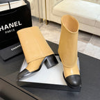 CC 26s Chunky Heel Trouser Ankle Boots Black Beige Sheepskin 673033