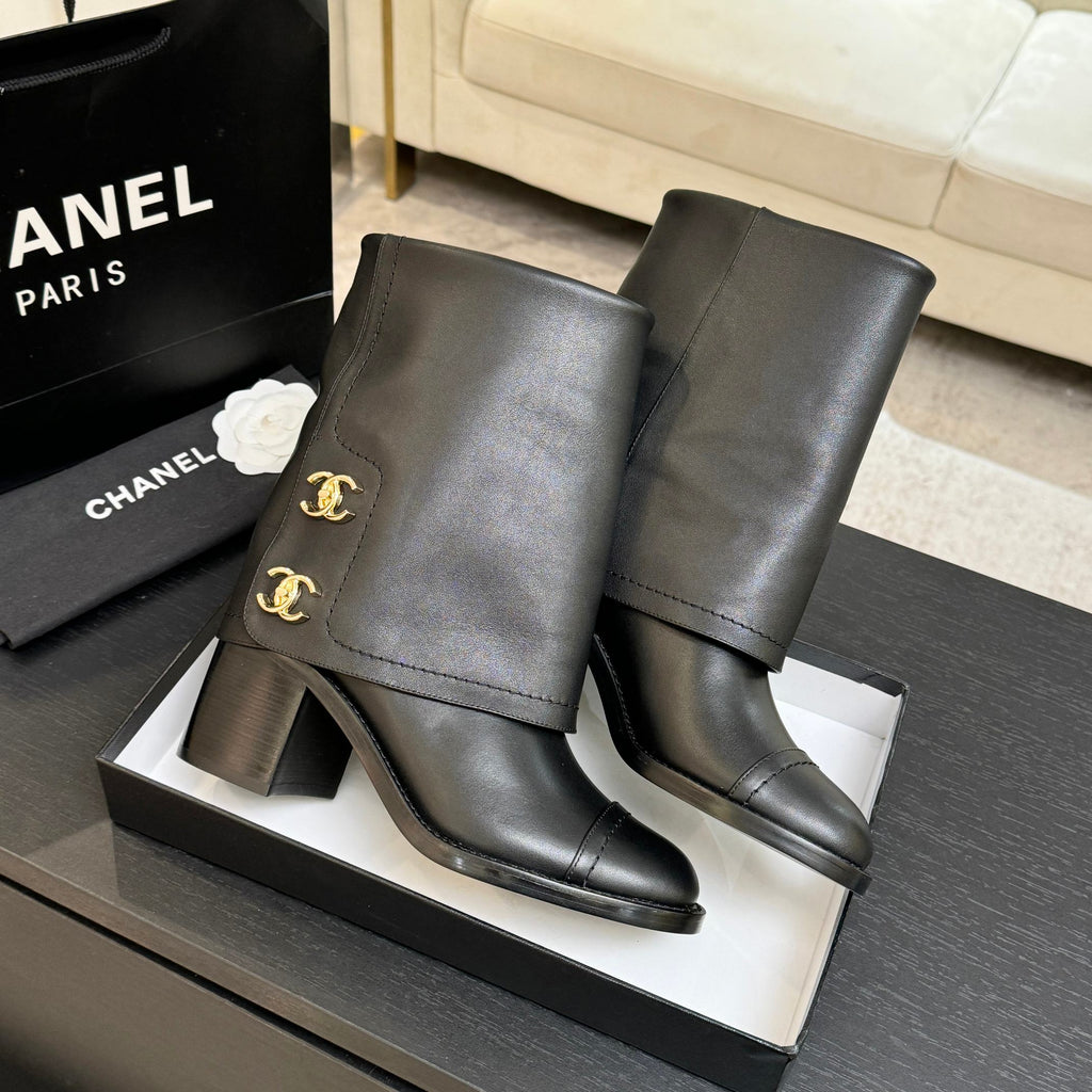 CC 26s Chunky Heel Tro r Ankle Boots Black Sheepskin 673034