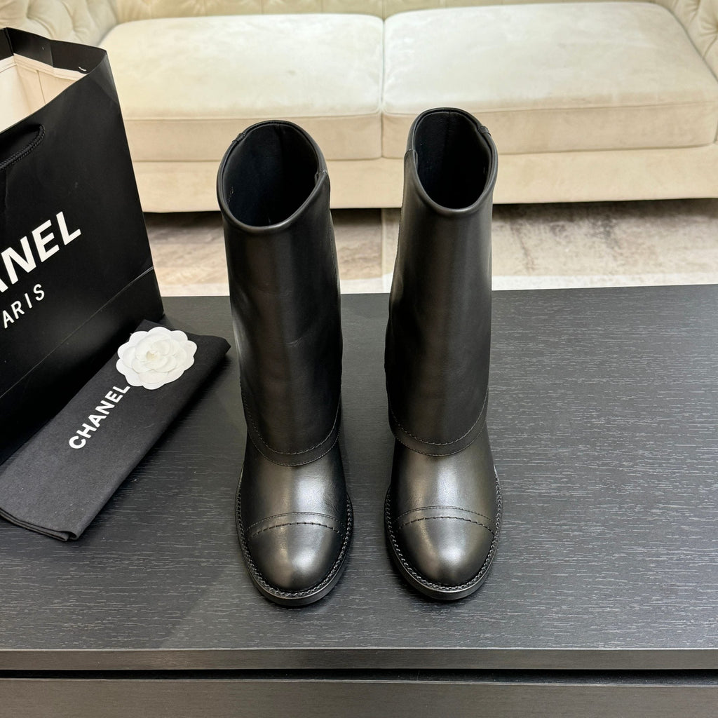 CC 26s Chunky Heel Tro r Ankle Boots Black Sheepskin 673034