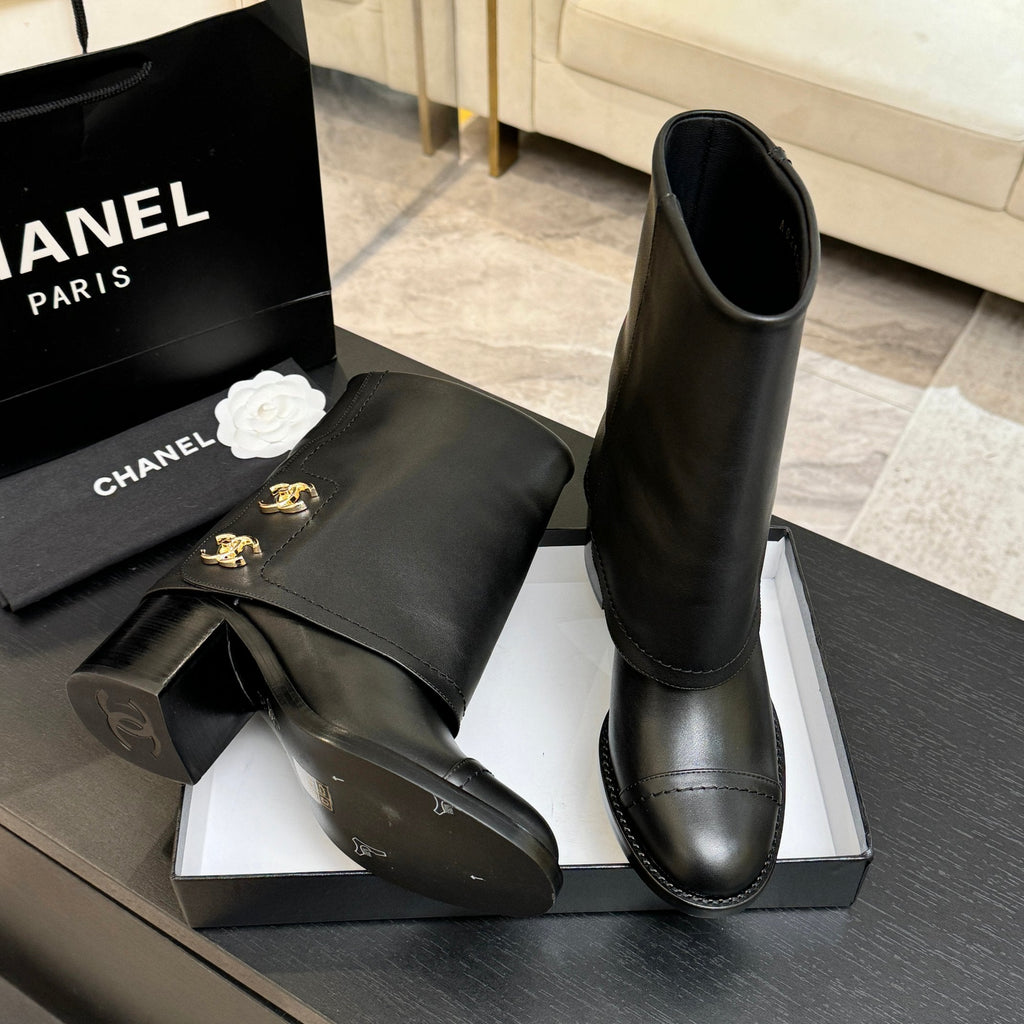 CC 26s Chunky Heel Tro r Ankle Boots Black Sheepskin 673034