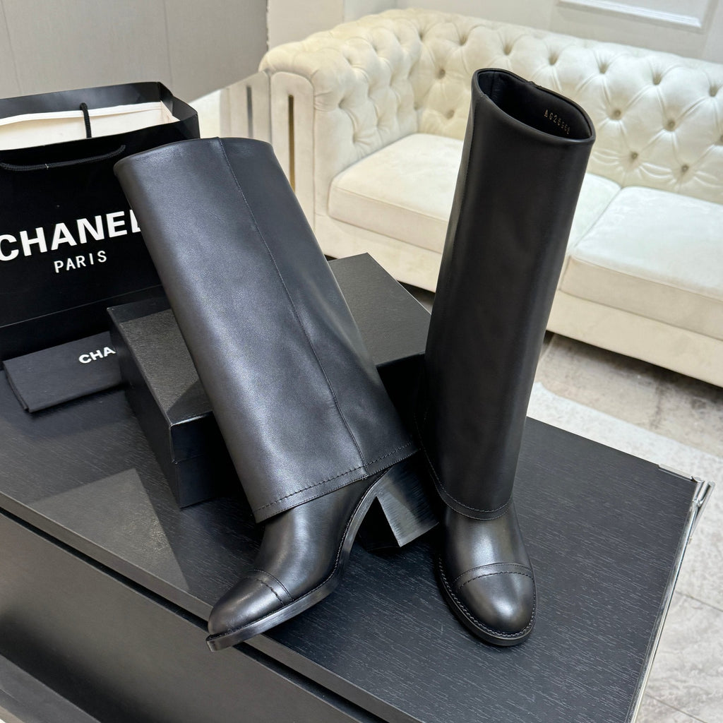 CC 26s Chunky Heel Tro r Boots Black Sheepskin 673036