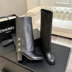 CC 26s Chunky Heel Tro r Boots Black Sheepskin 673036