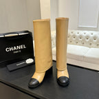 CC 26s Chunky Heel Tro r Boots Black Beige Sheepskin 673037