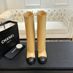 CC 26s Chunky Heel Tro r Boots Black Beige Sheepskin 673037