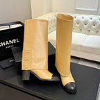 CC 26s Chunky Heel Trouser Boots Black Beige Sheepskin 673037