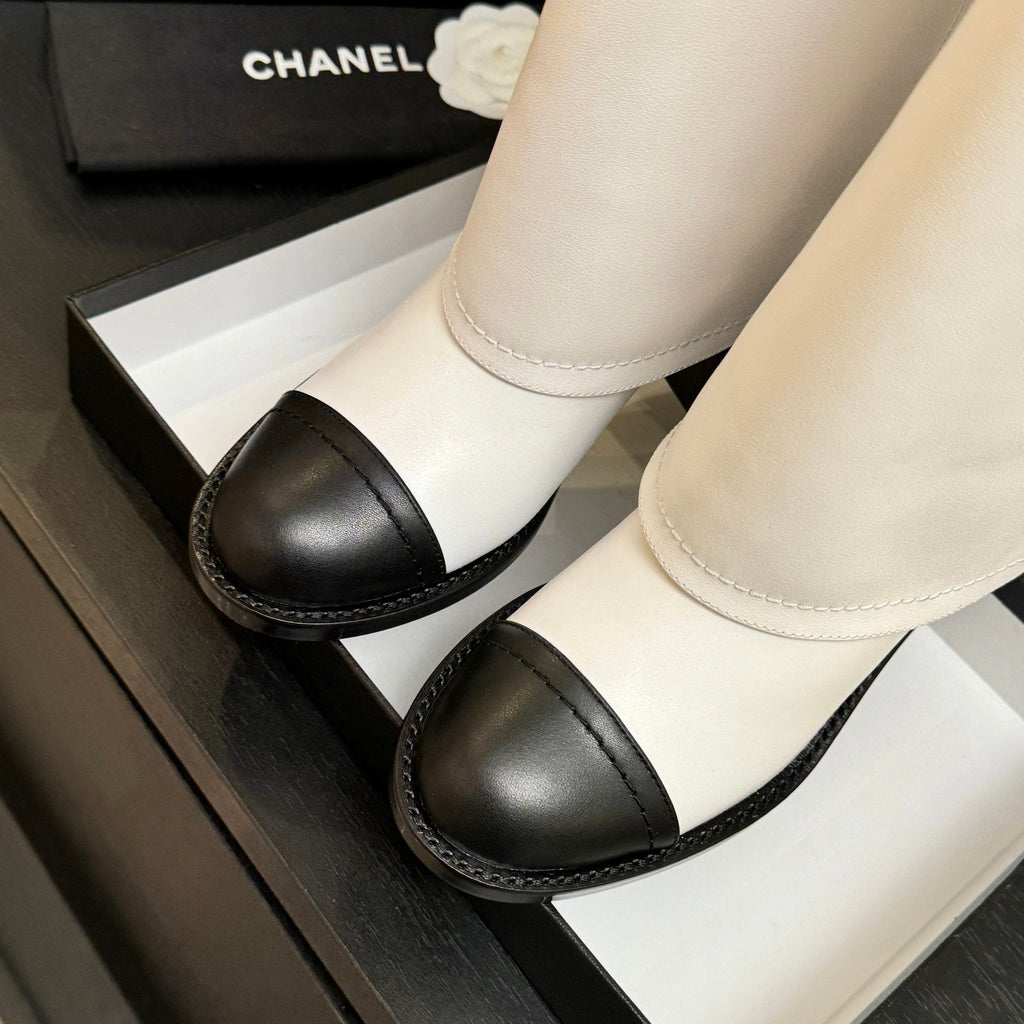 CC 26s Chunky Heel Tro r Boots Black White Sheepskin 673038