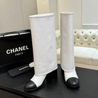 CC 26s Chunky Heel Tro r Boots Black White Sheepskin 673038