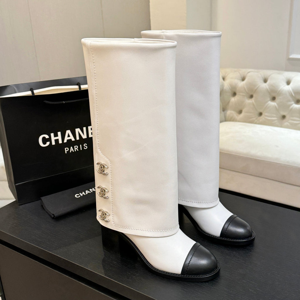 CC 26s Chunky Heel Tro r Boots Black White Sheepskin 673038