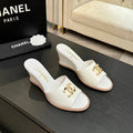CC 2026 Wedge Sandals 65 Black Lambskin Gold Black Logo 667764