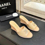 CC 2026 Wedge Sandals 65 Beige Lambskin 667774