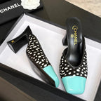Chanel 2026 Pony Fur Green Square Toe Block Heel Pump Mule 672409