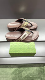 GG Men's Thong Sandals Brown Polyester Leather 547251