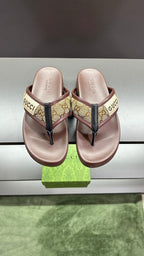 GG Men's Thong Sandals Brown Polyester Leather 547251