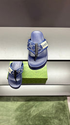 GG Men's Thong Sandals Blue Polyester Leather 547248