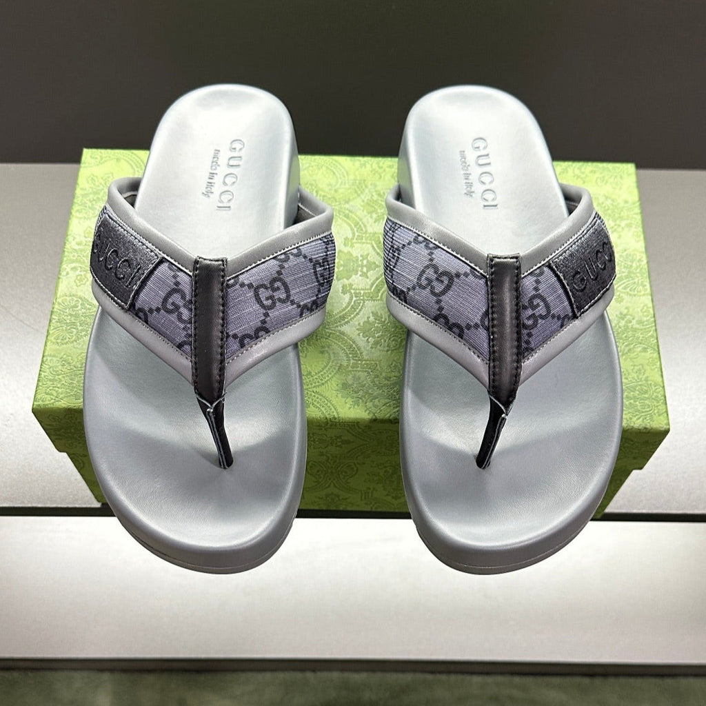 GG Men's Thong Sandals Purple Grey Polyester Leather 547243