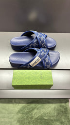 GG Men's Sandals Blue Polyester Leather 547245