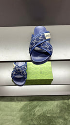 GG Men's Sandals Blue Polyester Leather 547245