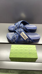 GG Men's Sandals Blue Polyester Leather 547245
