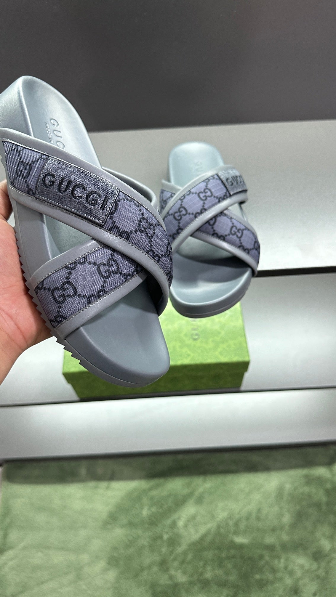GG Men's Sandals Purple Grey Polyester Leather 547242