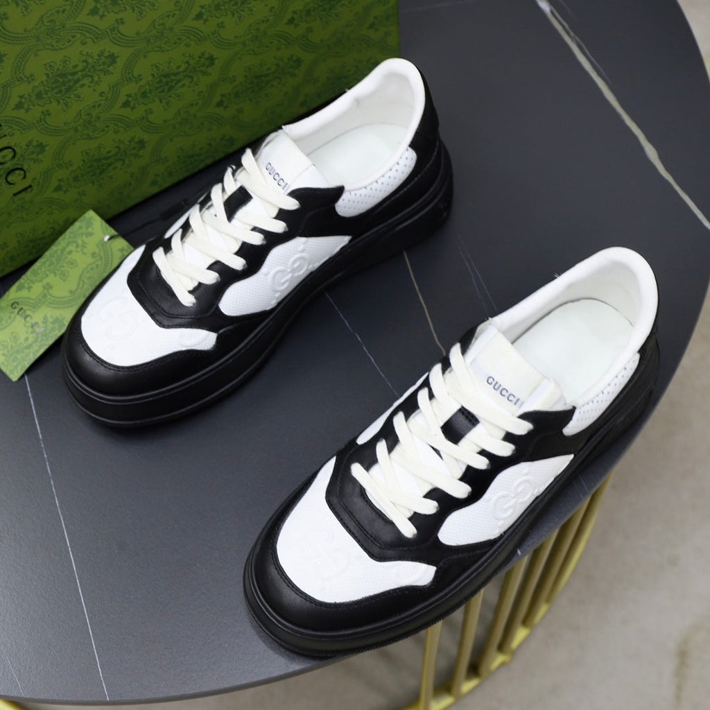 GG Men's Sneaker Black White Cowhide Embossed 523164
