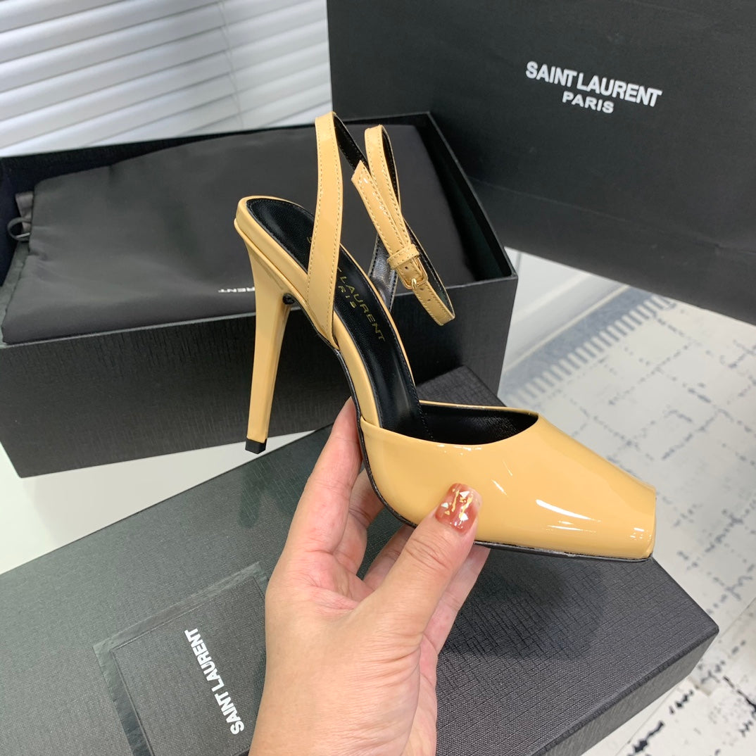 SL FISH MOUTH SANDAL PUMP FLAX POLISHED CALFSKIN