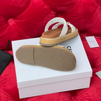 Sandal Flat White Brown Canvas