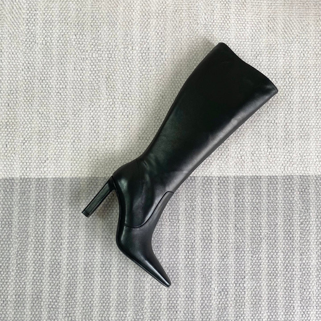 YSL Jill Boots 75mm Black Smooth Cafskin 429097