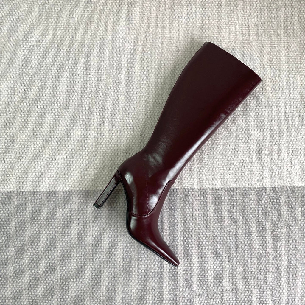 YSL Jill Boots 75mm Dark Red Smooth Calfskin 429098