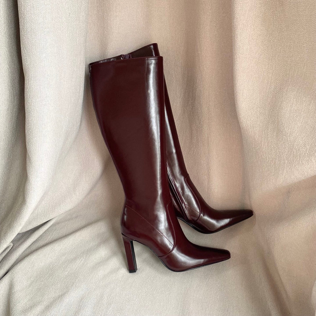 YSL Jill Boots 75mm Dark Red Smooth Calfskin 429098