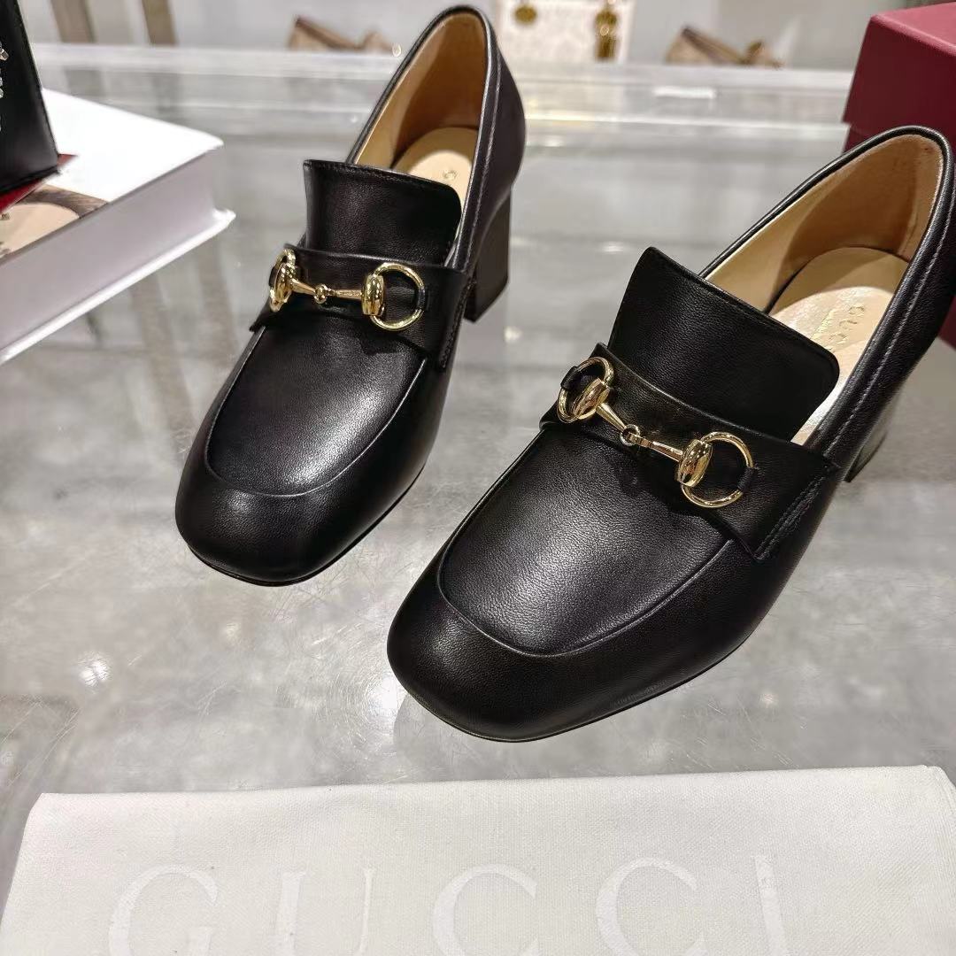 GG Women's Loafer Pump 55mm Horsebit Black Soft Cowhide 502606