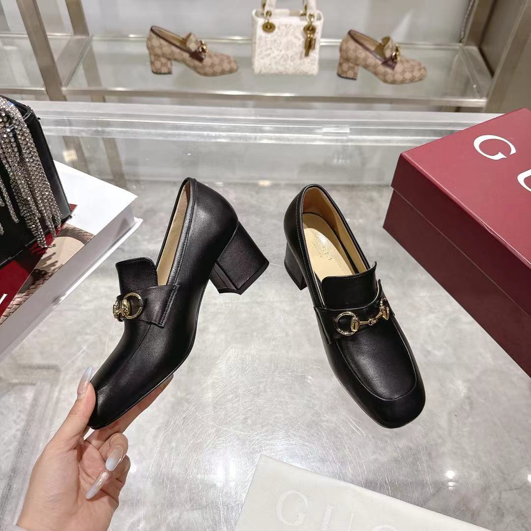 GG Women's Loafer Pump 55mm Horsebit Black Soft Cowhide 502606